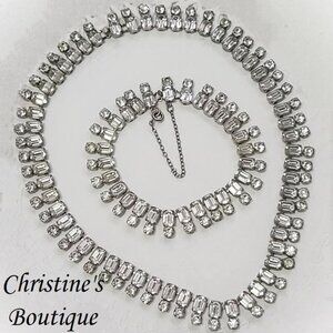 Rhinestone Art Deco Princess Necklace and Bracelet Set